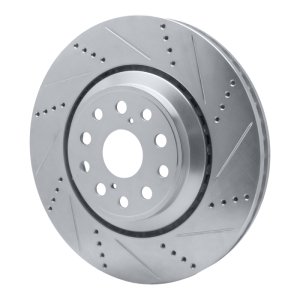 Lexus LS600h Brake Rotor (1) - Left Front - R1 Concepts - Drilled & Slotted - Silver - `07-`23